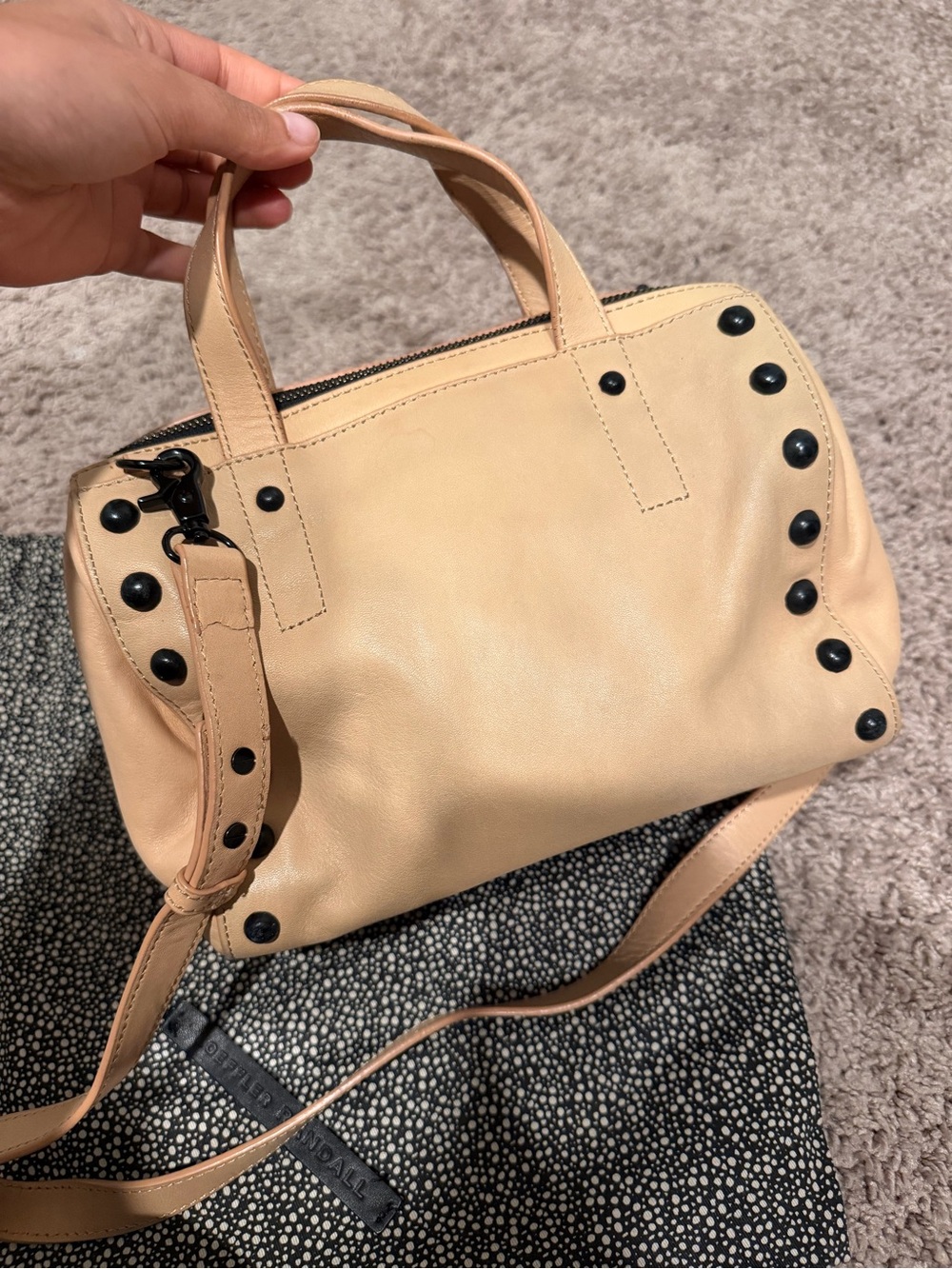 Loeffler Randall Beige Leather Satchel with Black Studs